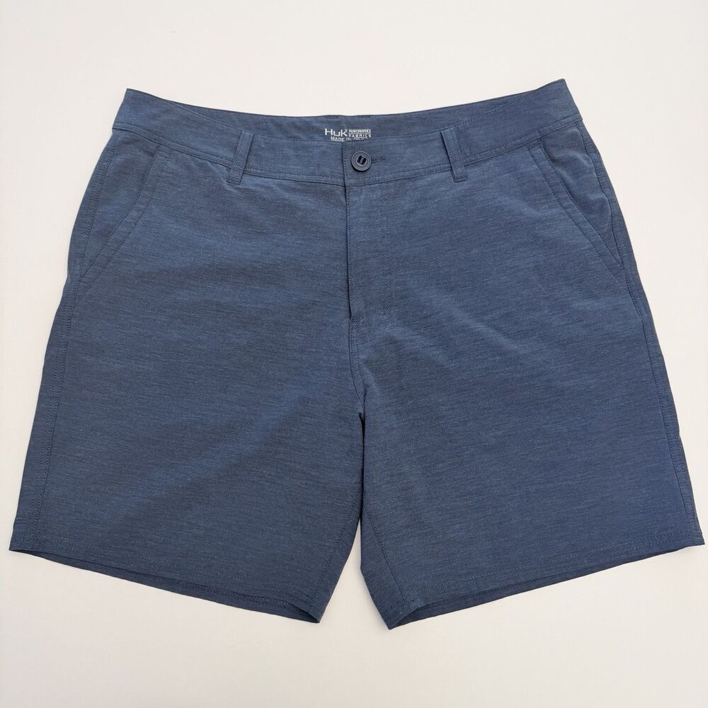 Huk Performance Fishing Shorts Men 36 Blue Stretch Hybrid Outdoor Casual